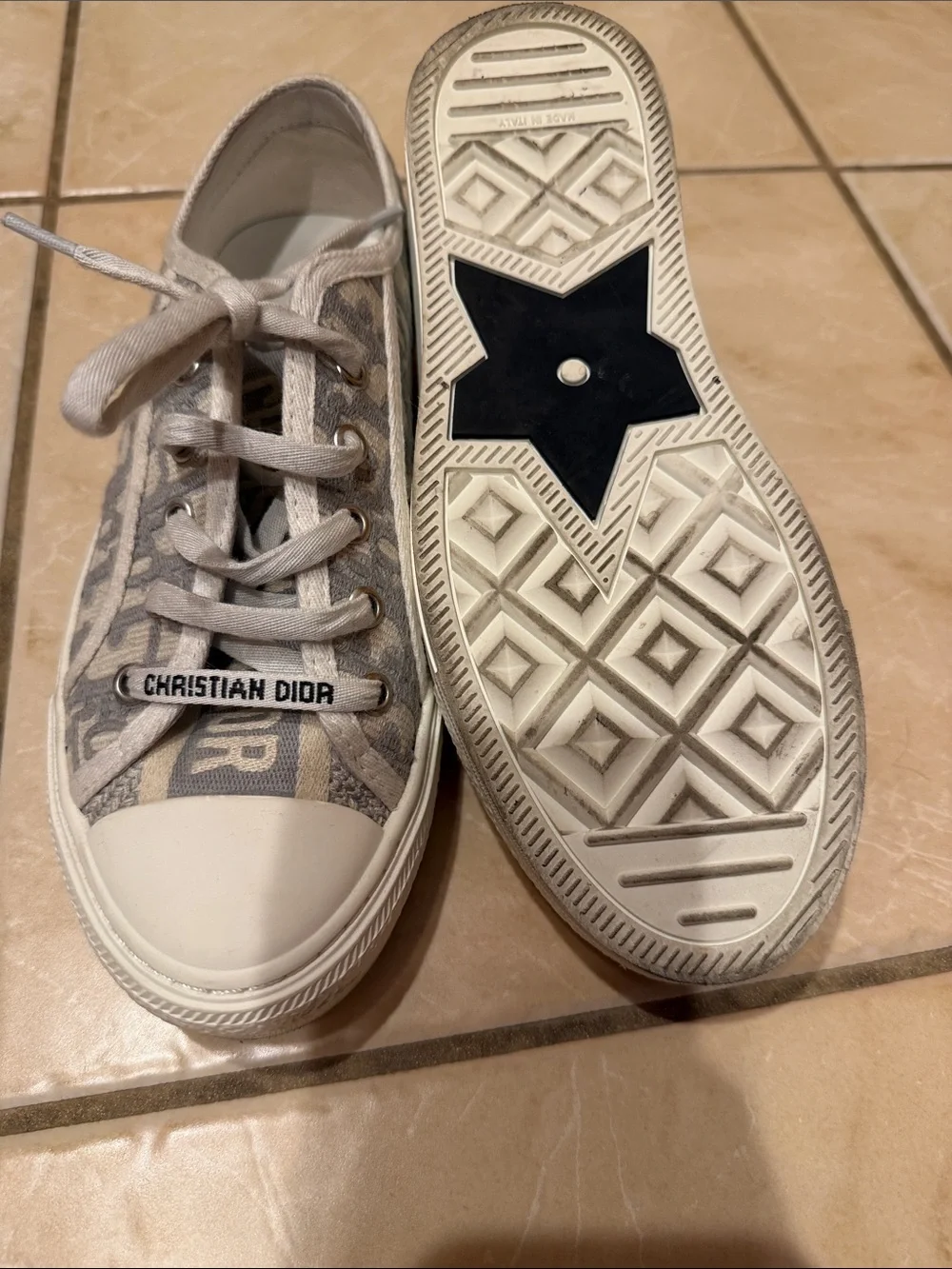 Dior Beige & White Canvas Low-Top Sneakers